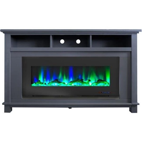 Cambridge Cambridge CAM5735-2SBL Fireplace Entertainment Stand in Slate Blue with 50 in. Color-Changing Fireplace Insert & Driftwood Log Display CAM5735-2SBL